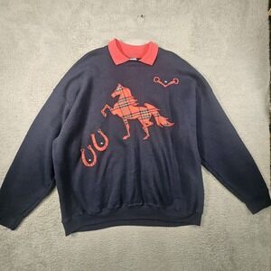 Vtg Lee‎ Heavyweight Sweatshirt Womens 4X Collared Horse Embroidered Equestrian